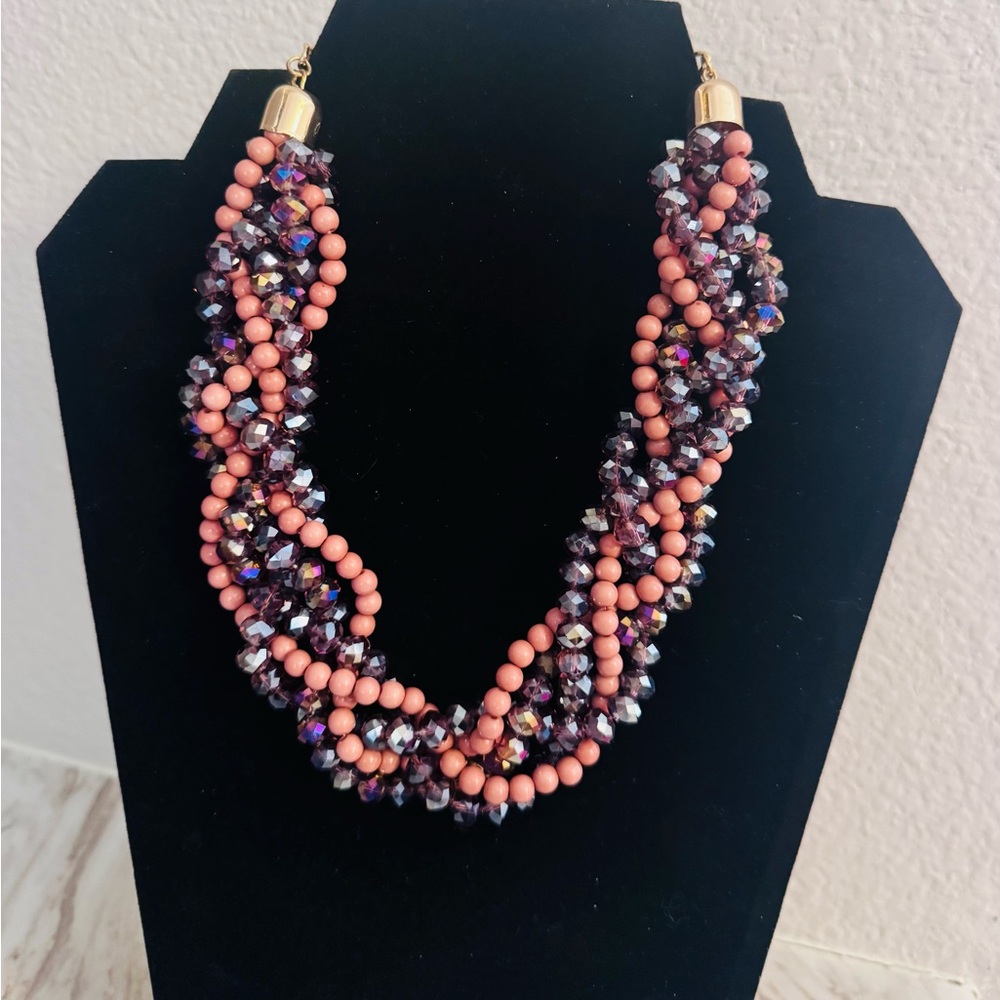 Elegant Beaded Necklace - Pink and Purple